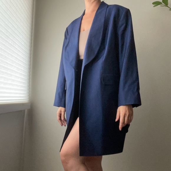 Luxury Italian Longline Sports Coat Blazer Suit Jacket Long Blue Unisex - Picture 15 of 15